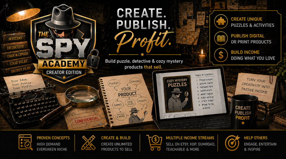 Spy-themed puzzles and a magnifying glass